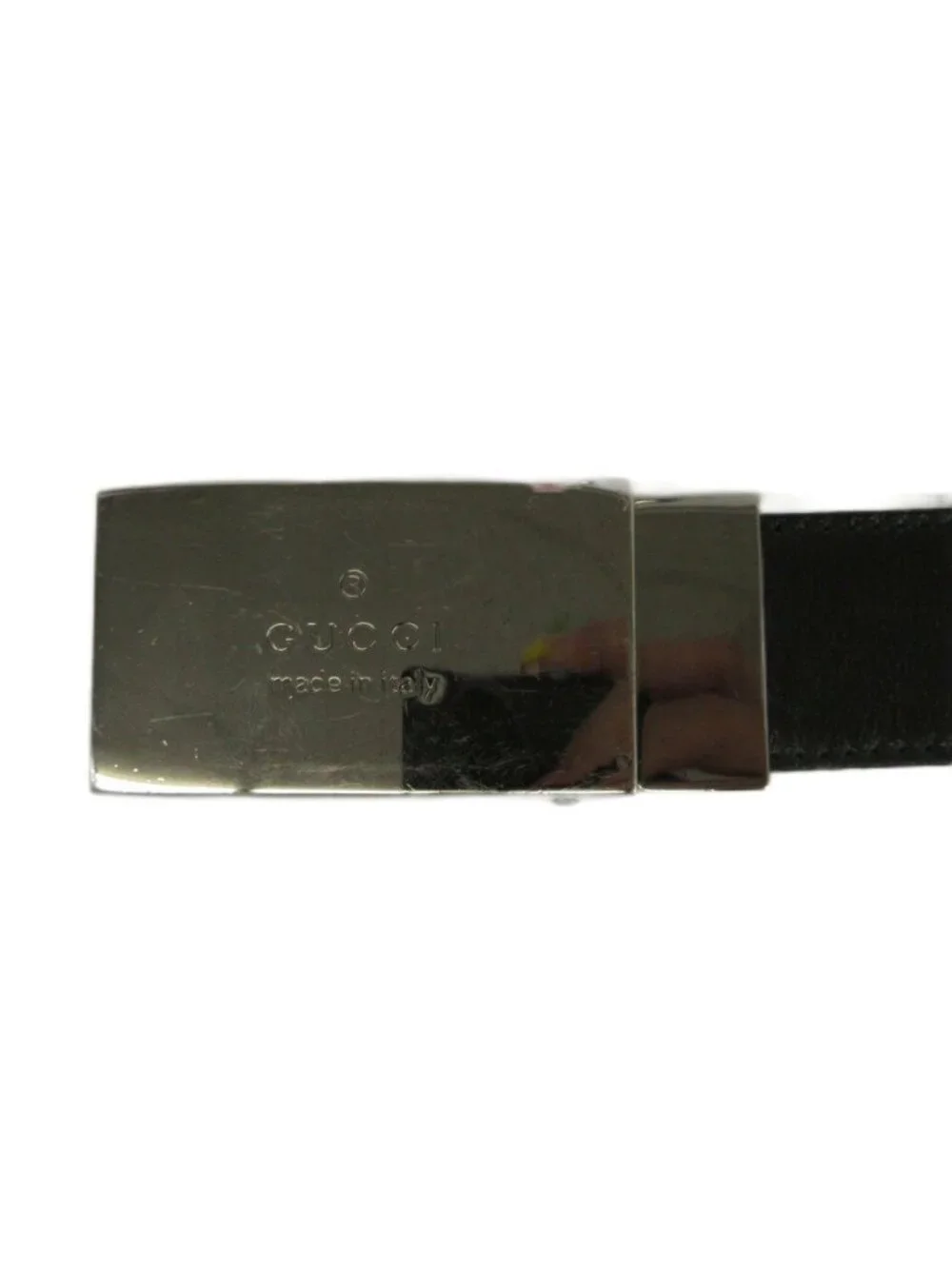 Gucci Vintage Belt Leather Buckle Logo Square Plate 90/36 Black